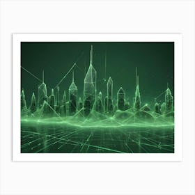 Digital Cityscape Rendered With A Mesh Of Interconnected Lines And Nodes, Symbolizing Technology, Connectivity, And Urban Development 5 Art Print