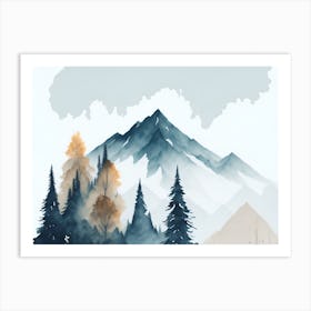 Mountain And Forest In Minimalist Watercolor Horizontal Composition 106 Art Print