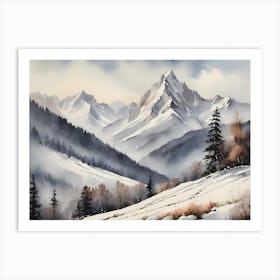 Vintage Muted Winter Mountain Landscape (13) 1 Art Print