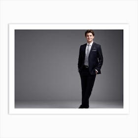 Corporate Portrait Confident Young Businessman Smiling Tailored Suit Crisp White Shirt Silk Tie (1) Art Print