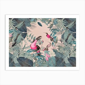 Pink Tropical Toucans Art Print