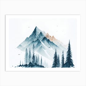 Mountain And Forest In Minimalist Watercolor Horizontal Composition 288 Art Print