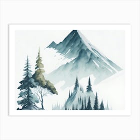 Mountain And Forest In Minimalist Watercolor Horizontal Composition 399 Art Print