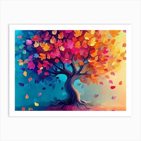 Elegant Colorful Tree with Vibrant Leaves Hanging Branches 15 Art Print