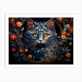 Contemporary Floral Cat 7 Art Print