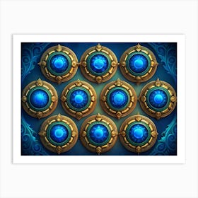 Ornate Circular Game Ui Elements With Blue Gems Art Print