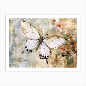 Butterfly And Flowers 1 Art Print