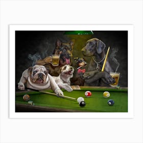 Funny Dog Playing Billiard 1 Art Print