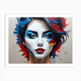 Colors And White Splash Painting Mask Girl Face Art Print