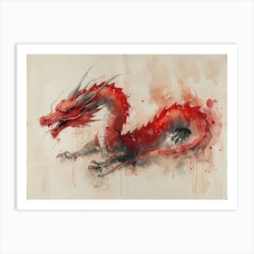 Calligraphic Wonders: Red Dragon Art Print