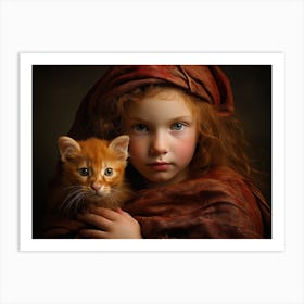Little Girl With Cat Art Print