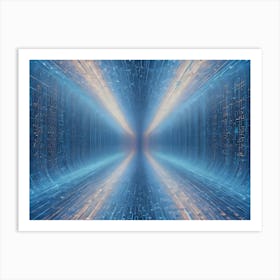 Blue And Orange Futuristic Tunnel With Light Beams Art Print