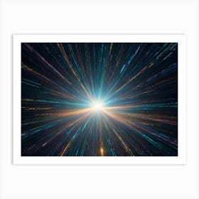 An Abstract Design With Light Lines, Like Light Streaks, Converging In The Middle, Creating A Bright, Light Starburst On A Dark Background Art Print