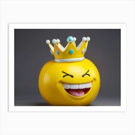 Yellow Smiley Face Emoji Horrid Teeth Evident In A Spectral Sneer Donning A Gleaming Regal Crown Art Print