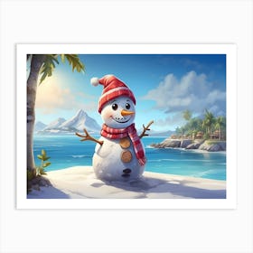 Snowman On The Beach Art Print