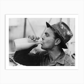Oil Field Worker Drinking A Bottle Of Milk At Lunch, Kilgore, Texas By Russell Lee Art Print
