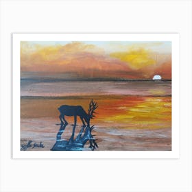 Deer Sunset Art Print