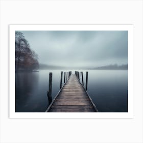 Pier On A Foggy Lake Art Print