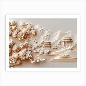 3D Chinese Paper landscape Art Print