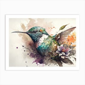 Flying Hummingbird Watercolor Abstract Art Print