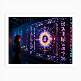 Woman Looking At A Digital Display Art Print