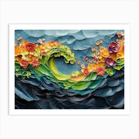 3d Relief Art with Painting of a Colorful 3d Wave Oil Painting 1 Art Print