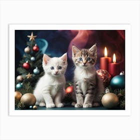 Cute Christmas kittens Pet Lover Art Print