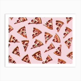 Pizza Slices On Pink Background Art Print