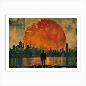 Urban Rhapsody: Collage Narratives of New York Life. Sunset Over Manhattan Art Print