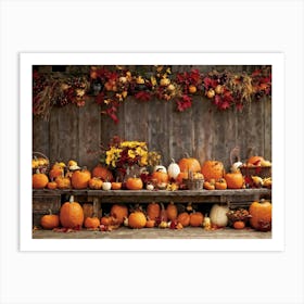 An Autumn Harvest Table Spanning Old Rustic Wooden Planks Teeming Under The Weight Of Vibrant Fre (1) Art Print