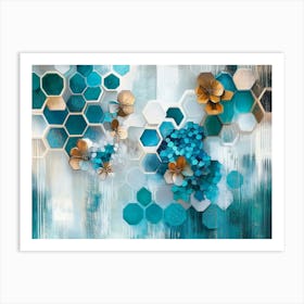 Abstract - Blue Hexagons Art Print