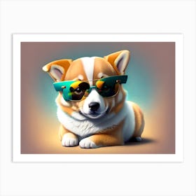 Corgi Dog In Sunglasses 1 Art Print