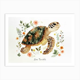 Little Floral Sea Turtle 2 Poster Art Print