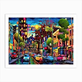 Vancouver Local Time - City Street At Night Art Print