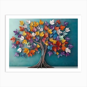 3d Abstract Tree Colorful Leaves, Artwork Art Print