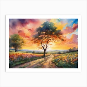 Sunset On The Road Art Print