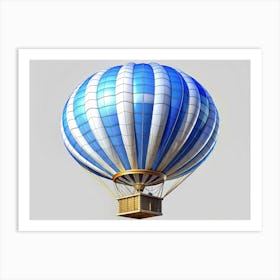 Blue And White Striped Hot Air Balloon With Wooden Basket Art Print