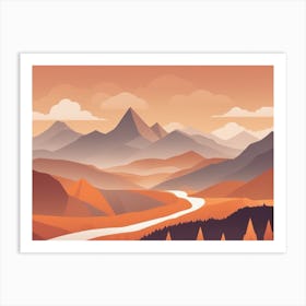 Misty mountains horizontal background in orange tone 115 Art Print