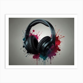 Headphones On A Grey Background Art Print