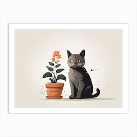 Cat And Flower Art Print