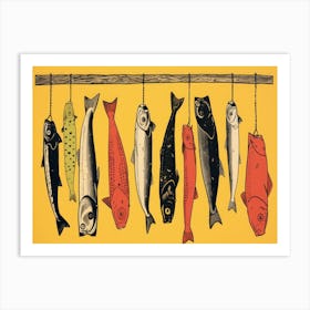 Fish Hanging On A Line Art Print