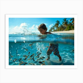 Boy Playing In The Ocean Art Print