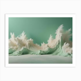 A 3d Rendering Of A Stylized, White Wave Crashing Against A Mint Green Background Art Print