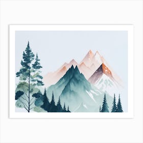 Mountain And Forest In Minimalist Watercolor Horizontal Composition 441 Art Print