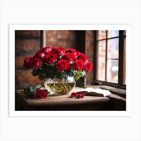 Red Roses In A Vase Art Print