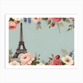 Paris France Eiffel Tower Space Eucalyptus Flowers Watercolor Art Nature Art Print