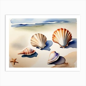 Seashells on the beach, watercolor painting 30 Art Print