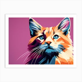 Cat Portrait, cat art, digital cat art, cat in pink background, Art Print