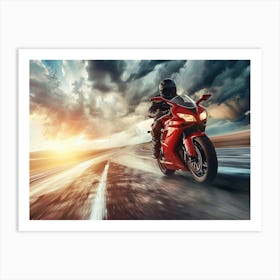 Rider On Red Bike (23) Art Print