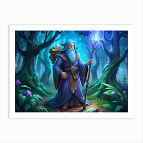 Old Wizard In Forest 1 Art Print